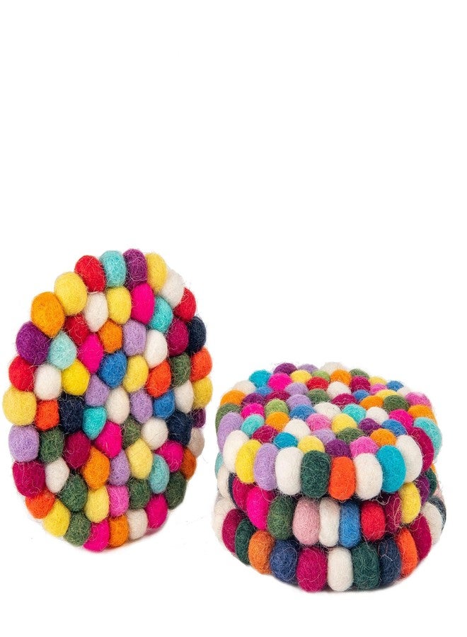 Eiyye Wool Felt Coasters 4 Pack Handmade Round Drink Coasters Absorbent Non-Slip Boho Style Cup Mats 4'' Colorful Coasters for Home Kitchen Office Table Decor - Image 1